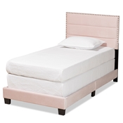 Baxton Studio Tamira Modern and Contemporary Glam Light Pink Velvet Fabric Upholstered Twin Size Panel Bed Baxton Studio restaurant furniture, hotel furniture, commercial furniture, wholesale bedroom furniture, wholesale twin, classic twin